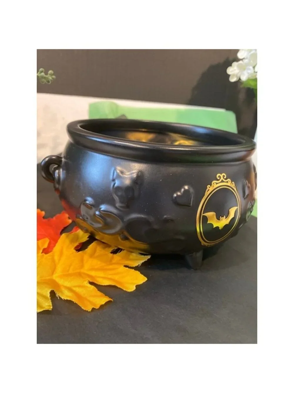 BBW Halloween Witch Cauldron Mirror Tray Candy Bowl Vanity Organizer Matte Black